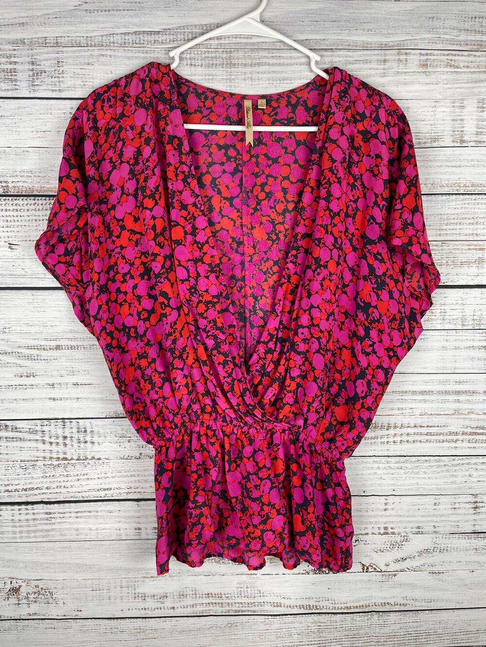 Petticoat Alley Pink Floral 100% Silk Flutter Sleeve Top Small Feminine Coquette
